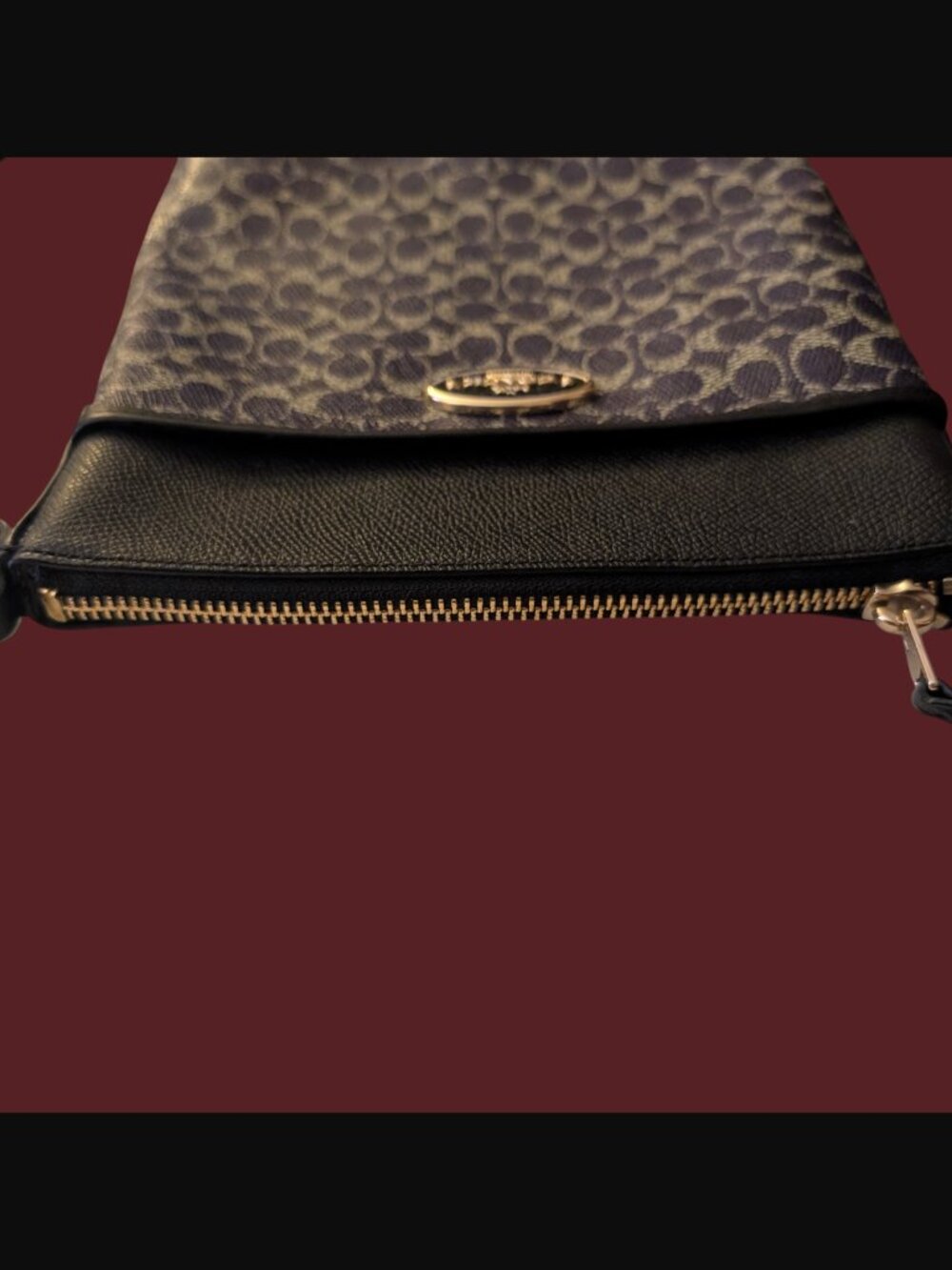 Coach Signature Purple And Black Leather Trim Coated Canvas Cross Body Purse - Picture 10 of 16